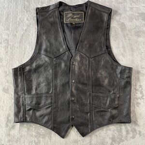 Royal Leather Vest Mens Sz 46 XL Black Motorcycle Riding Western Snap Bike Moto